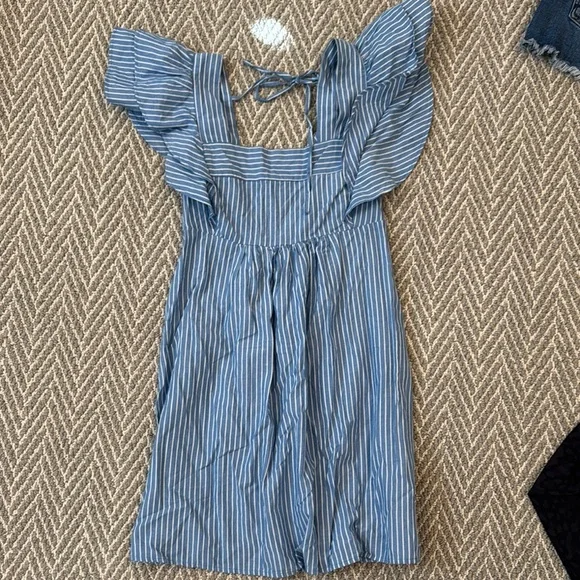 urban outfitters blue striped dress Non-Iron Cotton Stripe Dress Shirt With Contrast Trim - Blue/gold main image 1